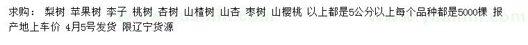 求購梨樹、蘋果樹、李子等