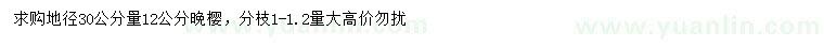 求購(gòu)地徑30公分量12公分晚櫻