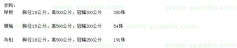 求購櫸樹、榔榆、烏桕