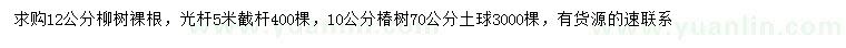 求購(gòu)12公分柳樹、10公分椿樹