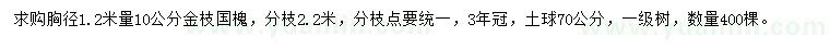 求購胸徑1.2米量10公分金枝國槐