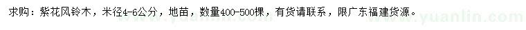 求購米徑4-6公分紫花風(fēng)鈴木