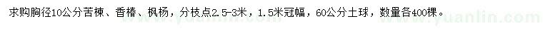 求購苦楝、香椿、楓楊