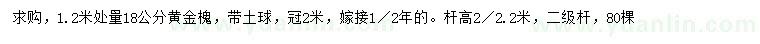 求購1.2米量18公分黃金槐