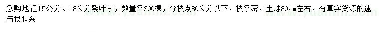 求購地徑15、18公分紫葉李