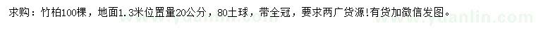 求購1.3米量20公分竹柏