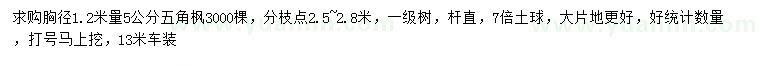 求購1.2米量5公分五角楓