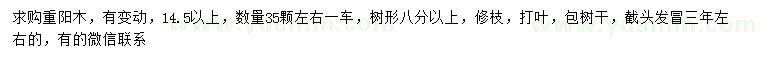 求購14.5公分以上重陽木