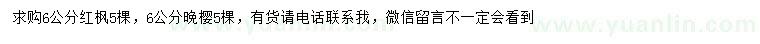 求購(gòu)6公分紅楓、晚櫻