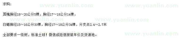 求購(gòu)胸徑17-18、18-20公分國(guó)槐、胸徑15-16、17、18公分白蠟