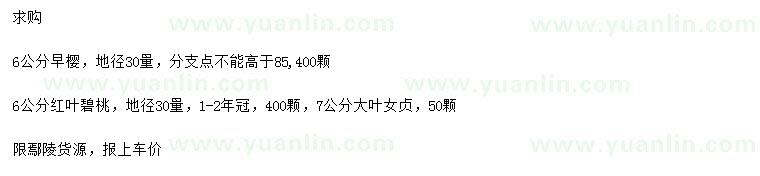 求購30量6公分早櫻、紅葉碧桃