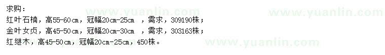 求購(gòu)紅葉石楠、金葉女貞、紅繼木