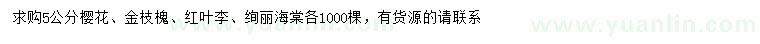 求購櫻花、金枝槐、紅葉李等