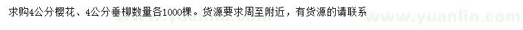 求購4公分櫻花、垂柳