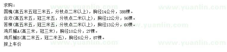 求購(gòu)國(guó)槐、合歡、苦楝等