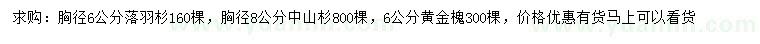 求購落羽杉、中山杉、黃金槐