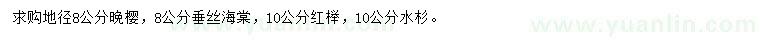 求購(gòu)?fù)頇?、垂絲海棠、紅櫸等