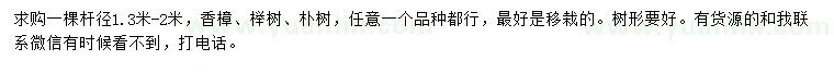 求購香樟、櫸樹、樸樹