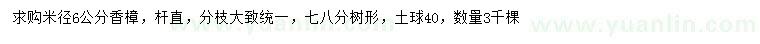 求購(gòu)米徑6公分香樟