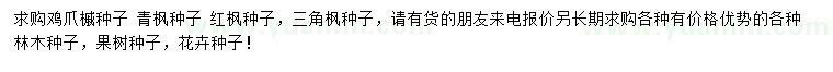 求購雞爪槭種子、青楓種子、紅楓種子等