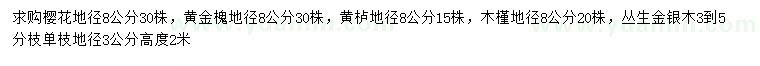 求購(gòu)櫻花、黃金槐、黃櫨等