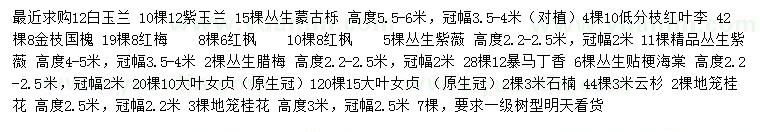 求購白玉蘭、紫玉蘭、叢生蒙古櫟等