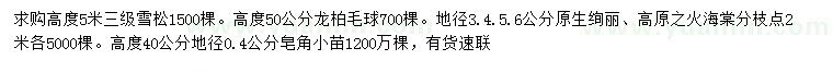 求購雪松、龍柏球、絢麗海棠等