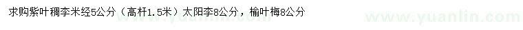 求購(gòu)紫葉稠李、太陽(yáng)李、榆葉梅