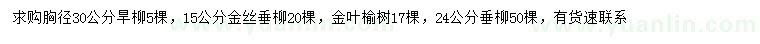 求購旱柳、金絲垂柳、金葉榆等