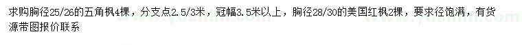 求購(gòu)胸徑25、26公分五角楓、胸徑28、30公分美國(guó)紅楓