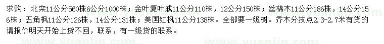 求購北欒、金葉復(fù)葉槭、絲棉木等