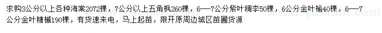 求購海棠、五角楓、紫葉稠李等