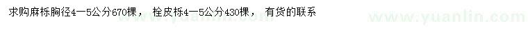 求購胸徑4-5公分麻櫟、栓皮櫟