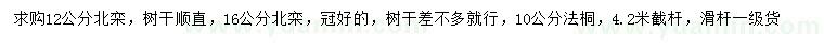 求購12、16公分北欒、10公分法桐