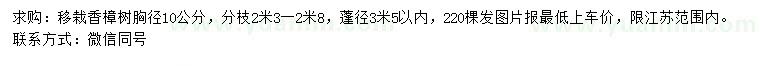 求購胸徑10公分移栽香樟