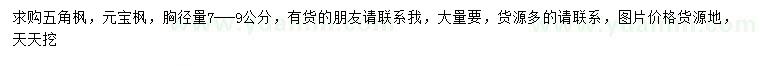 求購胸徑7-9公分五角楓、元寶楓