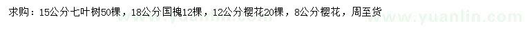 求購(gòu)七葉樹(shù)、國(guó)槐、櫻花