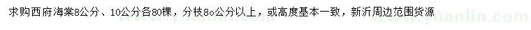 求購(gòu)8、10公分各西府海棠