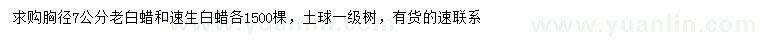 求購胸徑7公分老白蠟、速生白蠟