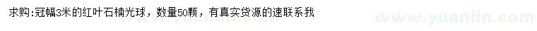 求購冠幅3米紅葉石楠光球