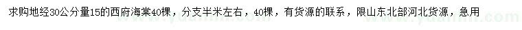 求購30量15公分西府海棠