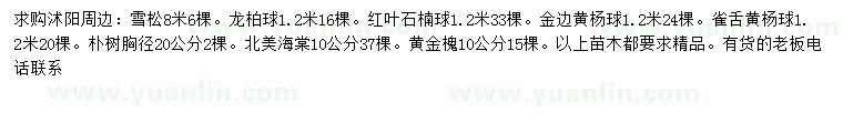 求購雪松、龍柏球、紅葉石楠球等