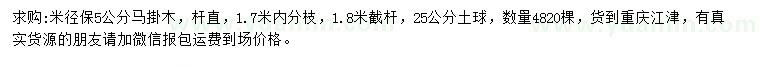 求購米徑保5公分馬掛木