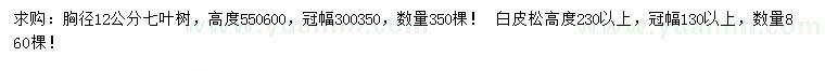 求購胸徑12公分七葉樹、高230公分以上白皮松