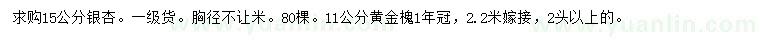 求購15公分銀杏、11公分黃金槐