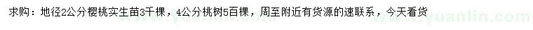 求購地徑2公分櫻桃、4公分桃樹