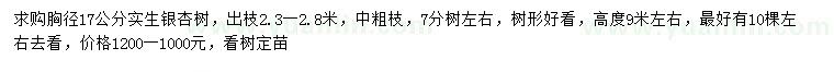 求購胸徑17公分實(shí)生銀杏