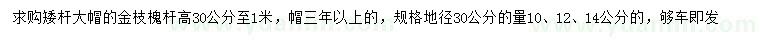 求購30量10、12、14公分金枝槐