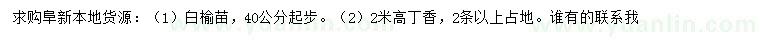 求購(gòu)40公分以上白榆、高2米丁香