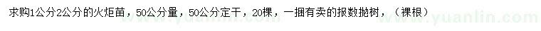 求購50量1、2公分火炬樹